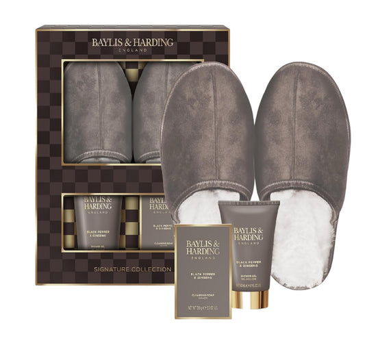 Baylis & Harding Black Pepper & Ginseng Men'S Luxury Slipper Gift Set - Vegan Friendly (Pack of 1)