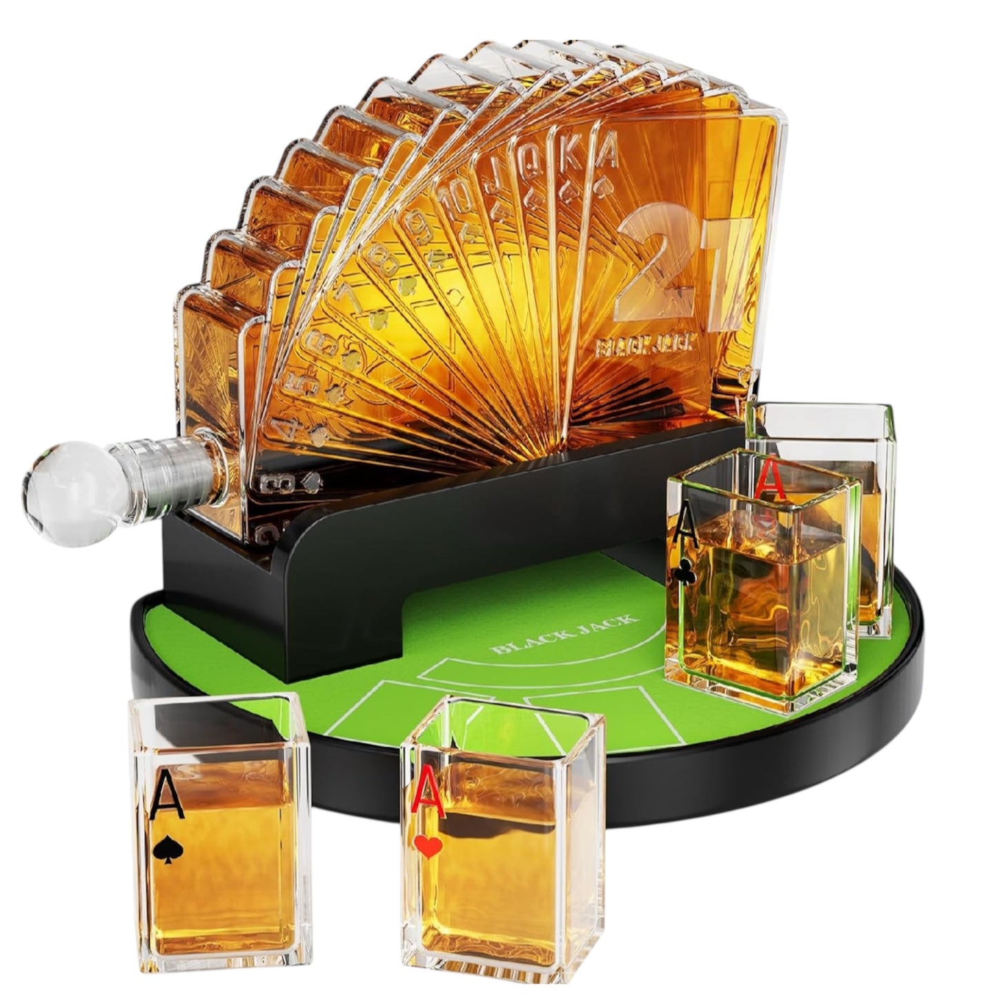 Blackjack Whiskey Decanter Set, 37.2 Oz Whiskey Decanter with 4 Glasses, Casino Style Decanter for Liquor, Christmas Birthday Gifts for Men, Dad, Boyfriend, Blackjack Game Night Essentials