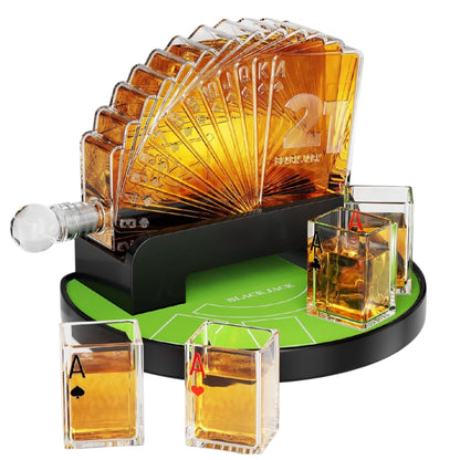 Blackjack Whiskey Decanter Set, 37.2 Oz Whiskey Decanter with 4 Glasses, Casino Style Decanter for Liquor, Christmas Birthday Gifts for Men, Dad, Boyfriend, Blackjack Game Night Essentials