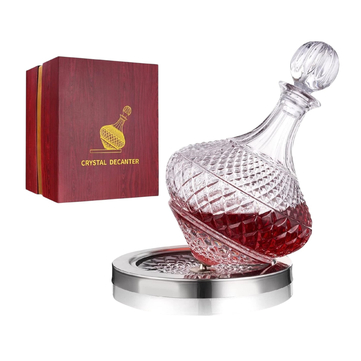 Paysky Spinning Wine Decanter with Lid, Unique Crystal Glass Wine Decanter +Luxury Gift Box, Decanter for Wine,Men/Women'S Good Gift on Special Day -55 Oz