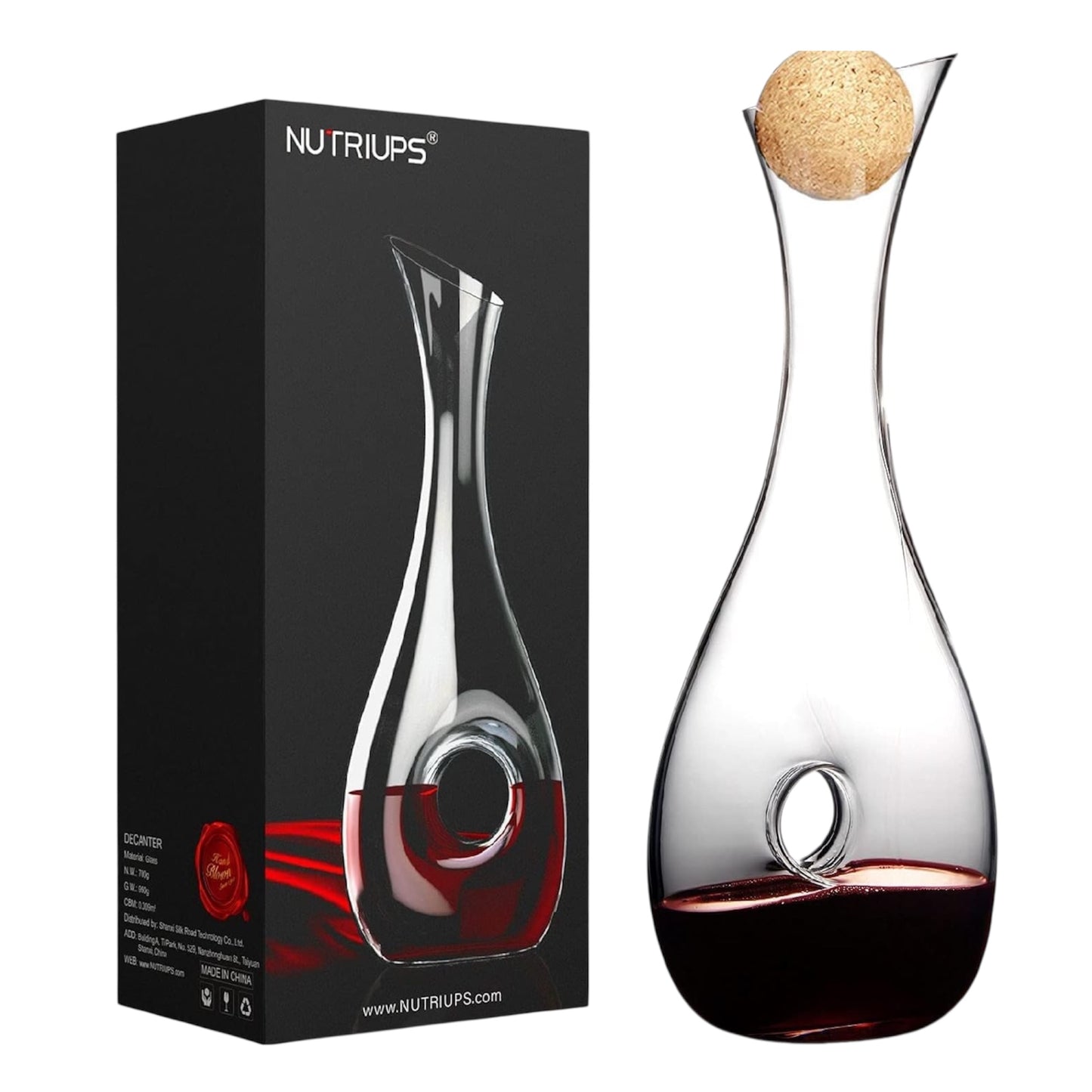 NUTRIUPS Wine Decanter with Stopper,1.2L, Lead-Free, Hand Blown, Red Wine Decanters Set