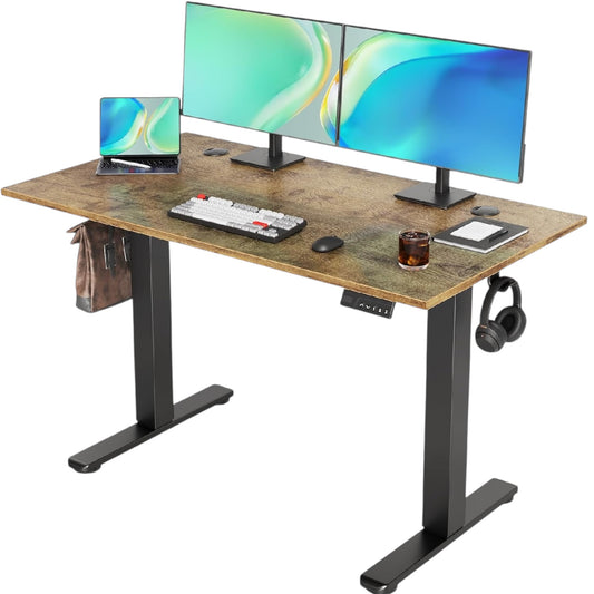 Seang Electric Standing Desk Adjustable Height, 120X60Cm, Sit Stand with Splice Board for Home Office Computer Workstation, Black Frame/Rustic Brown Top