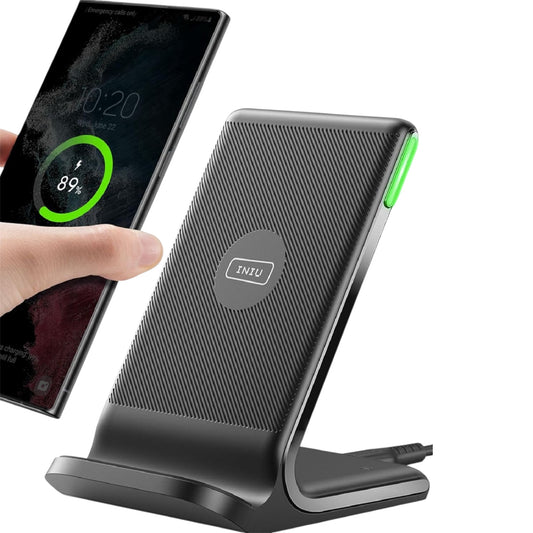 INIU Wireless Charger Stand, 15W Qi Fast Charging Dock Phone Charger, Adaptive LED Wireless Charging Station for Iphone 17 16 15 14 13 12 11 9 8 XR, Samsung S23 S22 S21, LG V40 G8, Pixel 8 7 6 Etc.