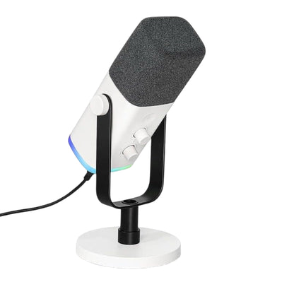 FIFINE PC Gaming Microphone, XLR/USB Microphone for Podcast Recording, Dynamic Mic with RGB, Mic Mute, Monitoring Headphones Jack for Computer/Ps4/Ps5, for Voice-Over Vocal Video-Ampligame AM8 White