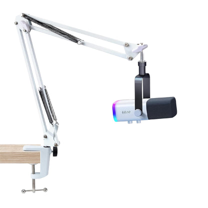 SUNMON for Fifine AM8 White Boom Arm,Universal Microphone Boom Arm with 3/8" to 5/8" Screw Adapter Clip, Desk Clamp Studio Boom Arm Podcast Mic Arm, Compatible with Fifine AM8 and Most Microphones
