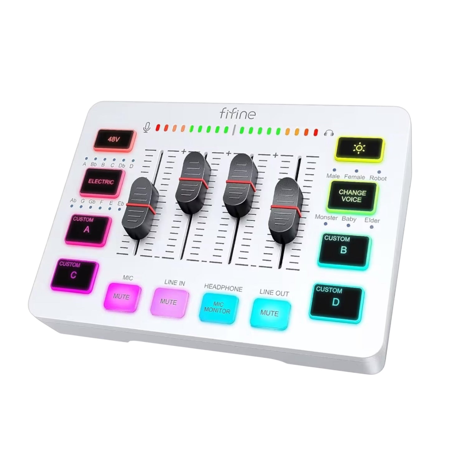 FIFINE Gaming Audio Mixer for Streaming, RGB PC Audio Interface, DJ Mixer with XLR Microphone Interface Volume Fader Individual Channel Design, Customized Soundboard for Podcast, Recording, Vocal-Sc3