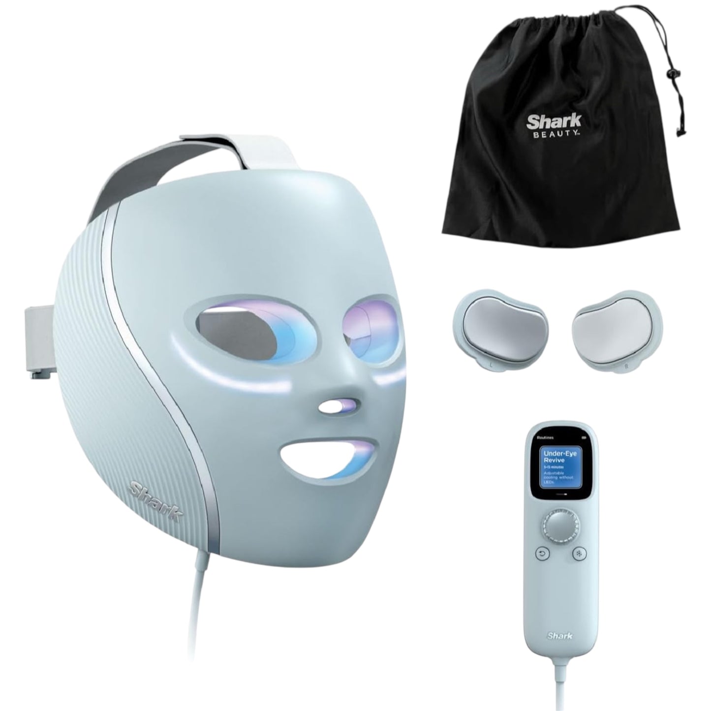 Shark Cryoglow LED Face Mask with Under-Eye Cooling, Anti-Ageing & Blemish Repair, Red & Blue LED, Infrared Light Therapy, USB-C, Remote Control, Storage Bag, Adjustable Straps