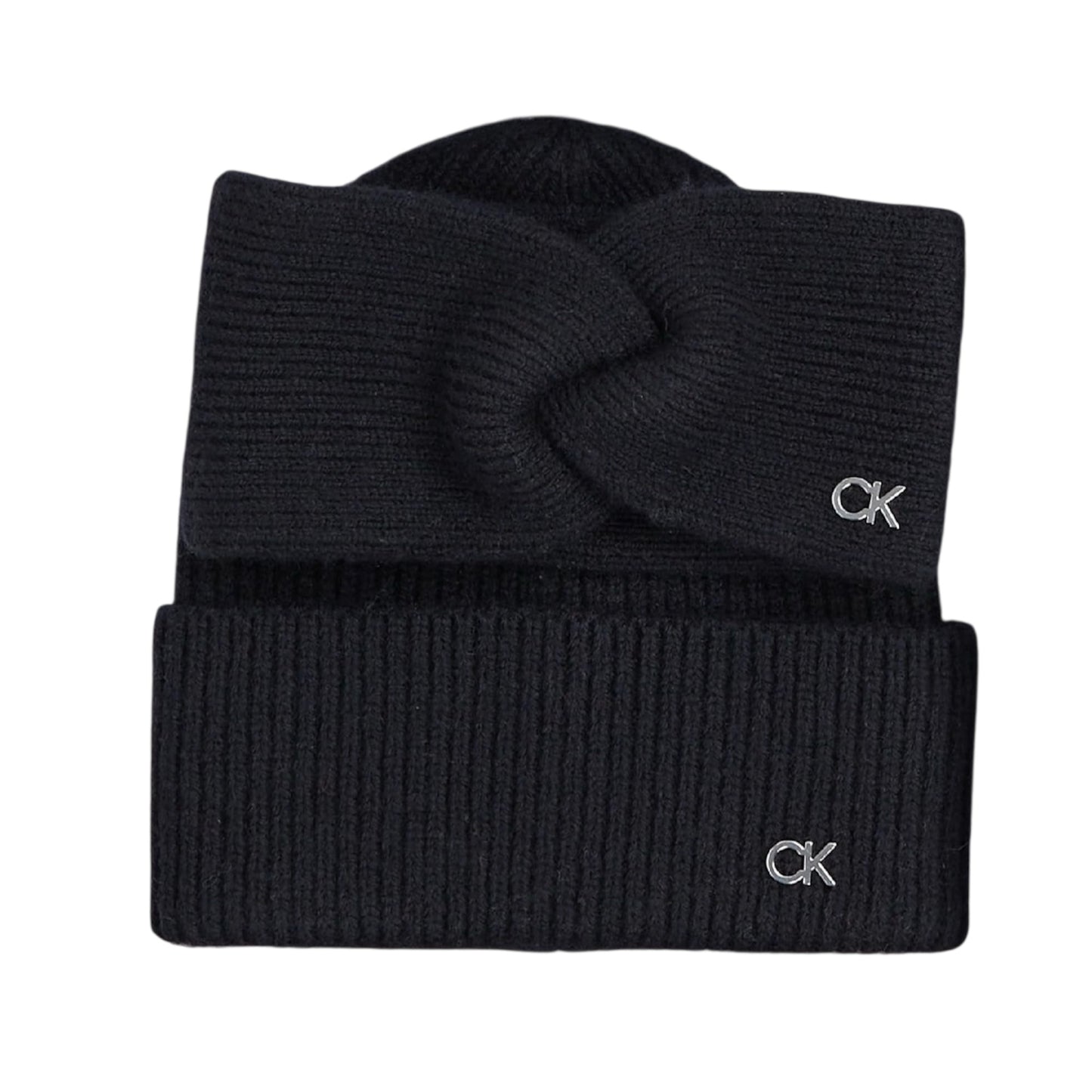 Calvin Klein Women’s CK Metal Beanie & Headband Gift Set, Black (Ck Black), One Size