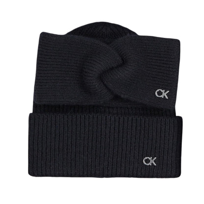 Calvin Klein Women’s CK Metal Beanie & Headband Gift Set, Black (Ck Black), One Size