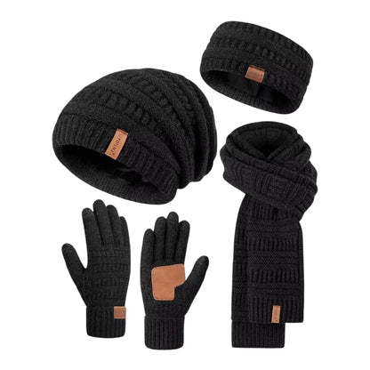 Winuesa Headbands Hat Scarf and Gloves Set Ladies, Slouchy Beanie Hat Women Touchscreen Gloves Women Knit Scarf Ear Warmers 4 in 1 Cold Weather Gift Set