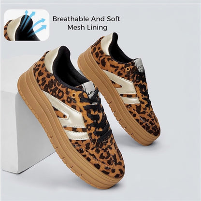 LUCKY STEP Women's Platform Gum Thick Sole Fashion Sneakers Classic Retro Rubber Low Top Casual Tennis Skate Walking Shoes