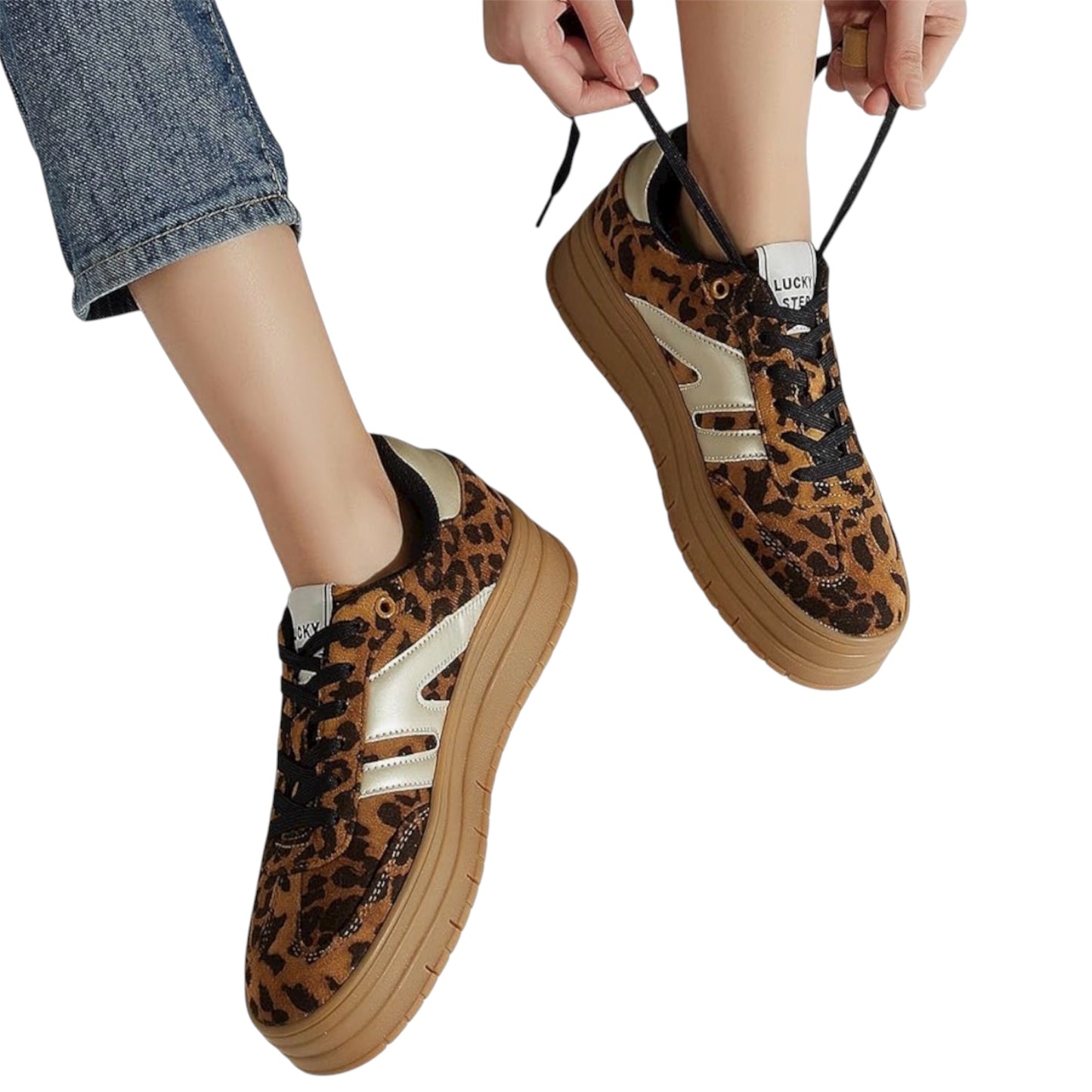 LUCKY STEP Women's Platform Gum Thick Sole Fashion Sneakers Classic Retro Rubber Low Top Casual Tennis Skate Walking Shoes