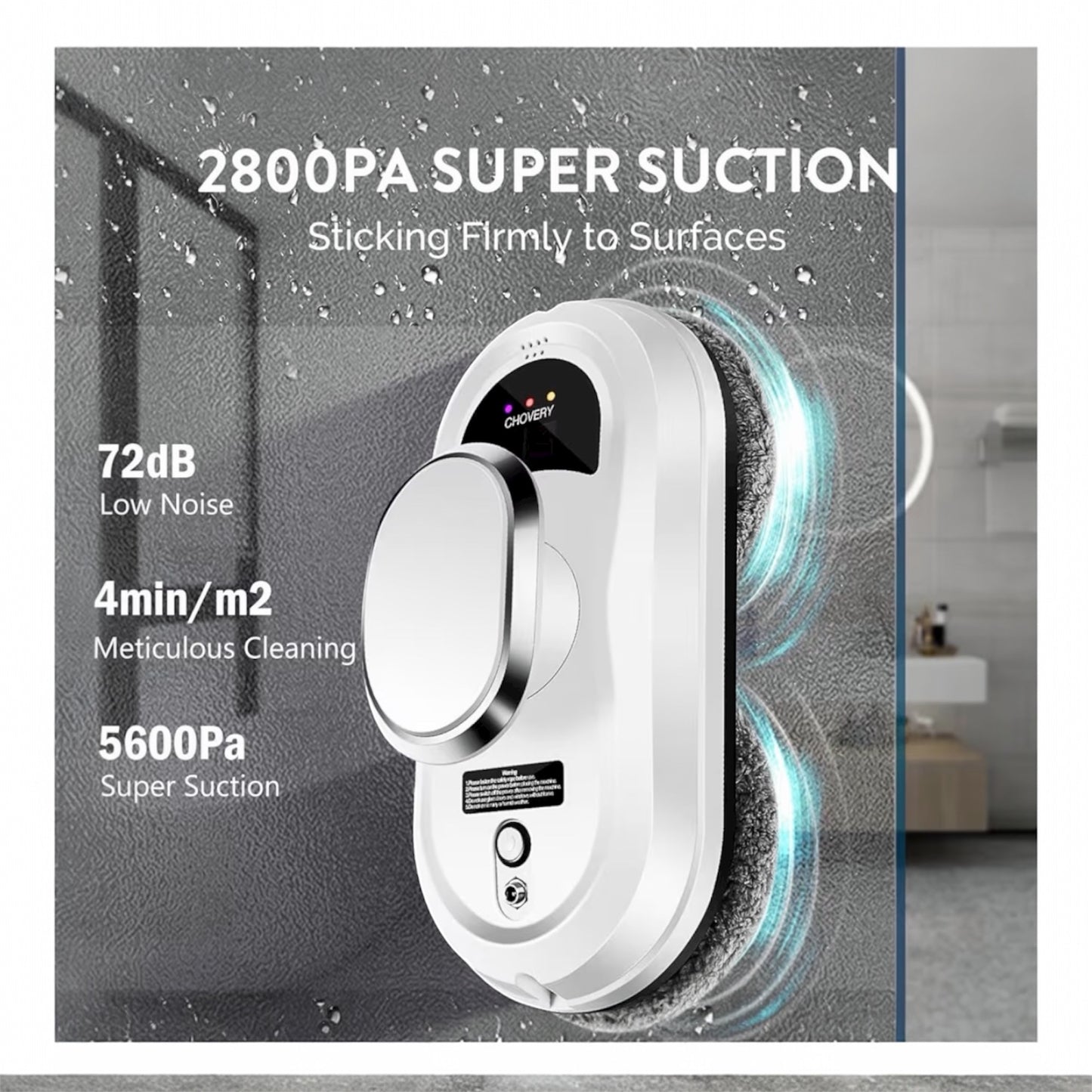 CHOVERY CL.1 Robot Glass Cleaner, Remote Control, Deep Cleaning, Intelligent Edge Detection System, Suitable for Windows, Tiles, Bathrooms (White)