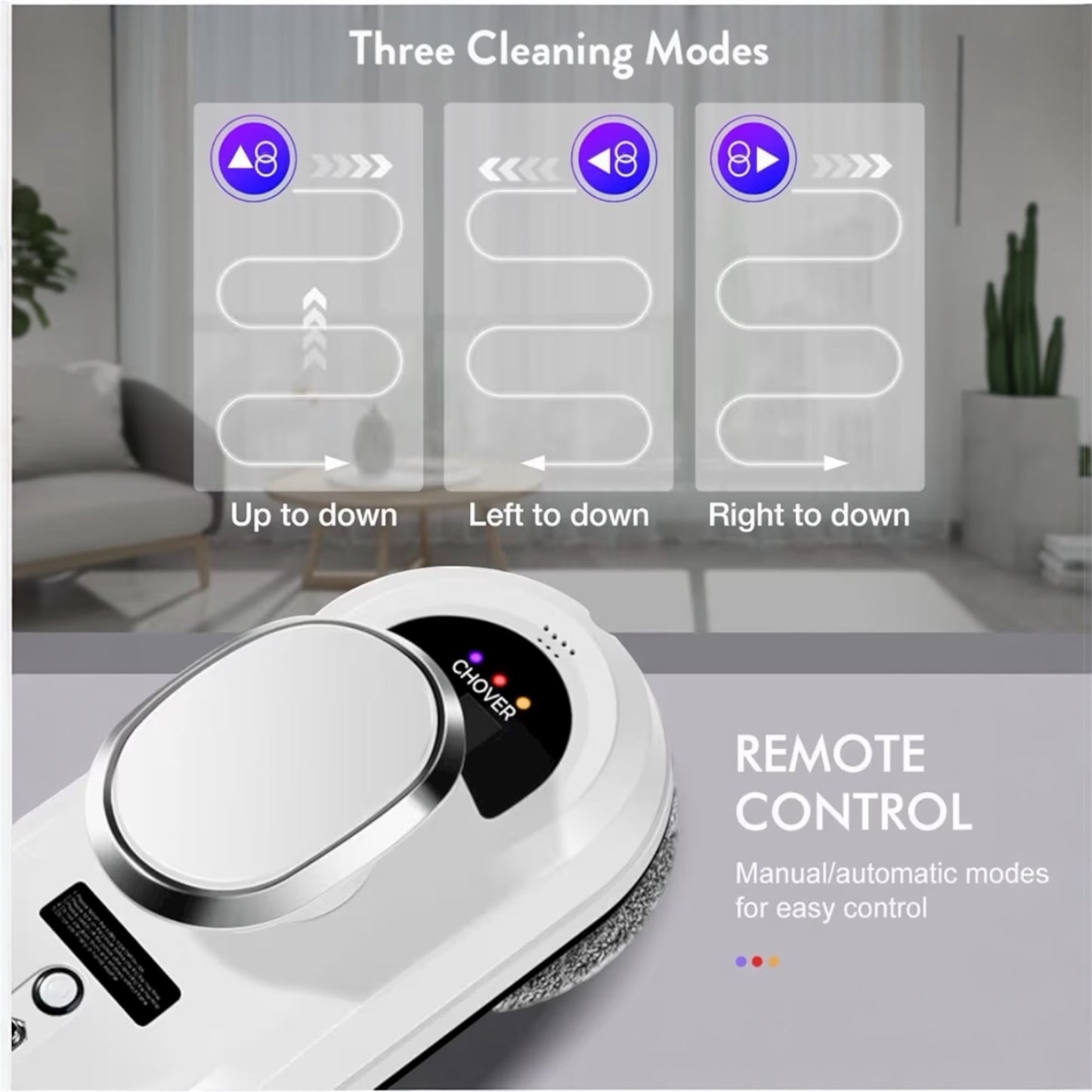 CHOVERY CL.1 Robot Glass Cleaner, Remote Control, Deep Cleaning, Intelligent Edge Detection System, Suitable for Windows, Tiles, Bathrooms (White)