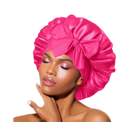 BONNET QUEEN Silk Bonnet, Satin Bonnet, Red Burgundy Silk Scarf Night Cap, for Curly Hair, for Sleeping, Hair Wrap, for Women & Men, Adjustable, with Tie Band