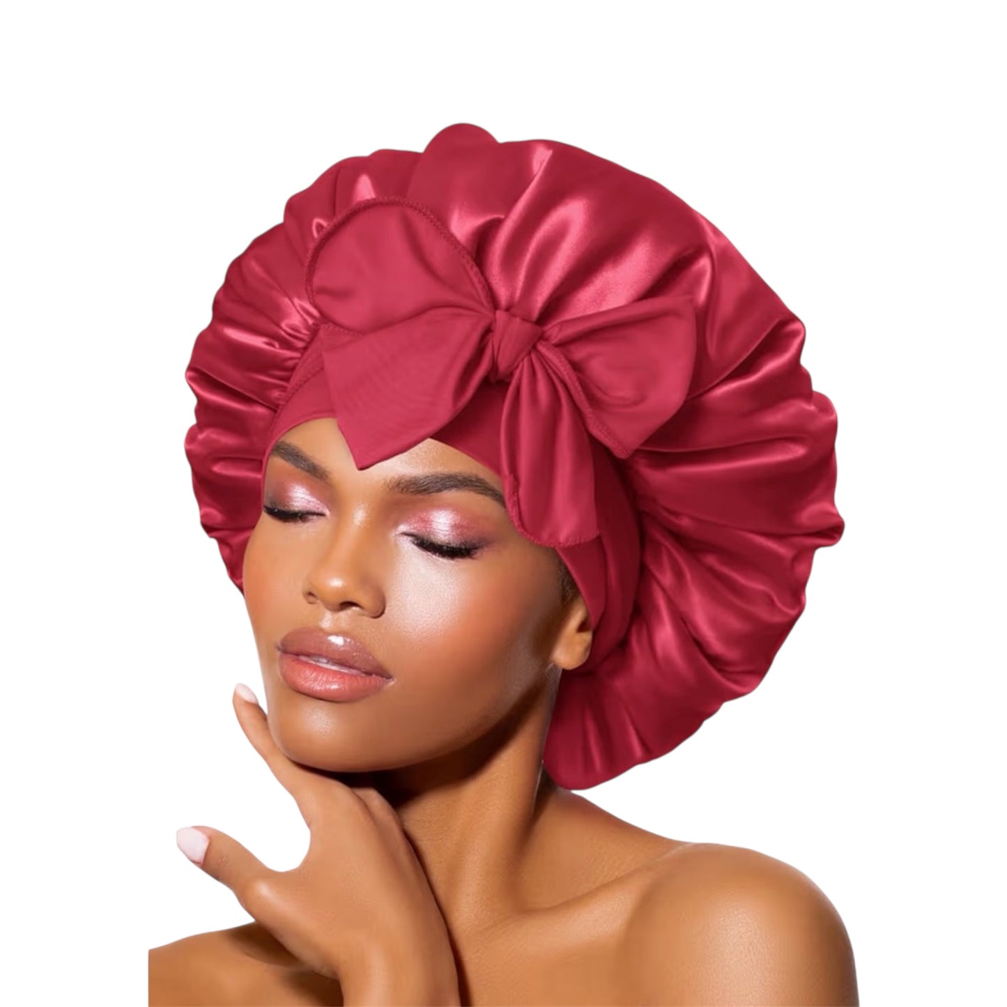 BONNET QUEEN Silk Bonnet, Satin Bonnet, Red Burgundy Silk Scarf Night Cap, for Curly Hair, for Sleeping, Hair Wrap, for Women & Men, Adjustable, with Tie Band