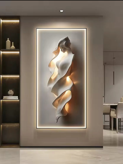 2025 Modern Light Luxury Entrance Wall Art with Lamp – Abstract Corridor Decoration