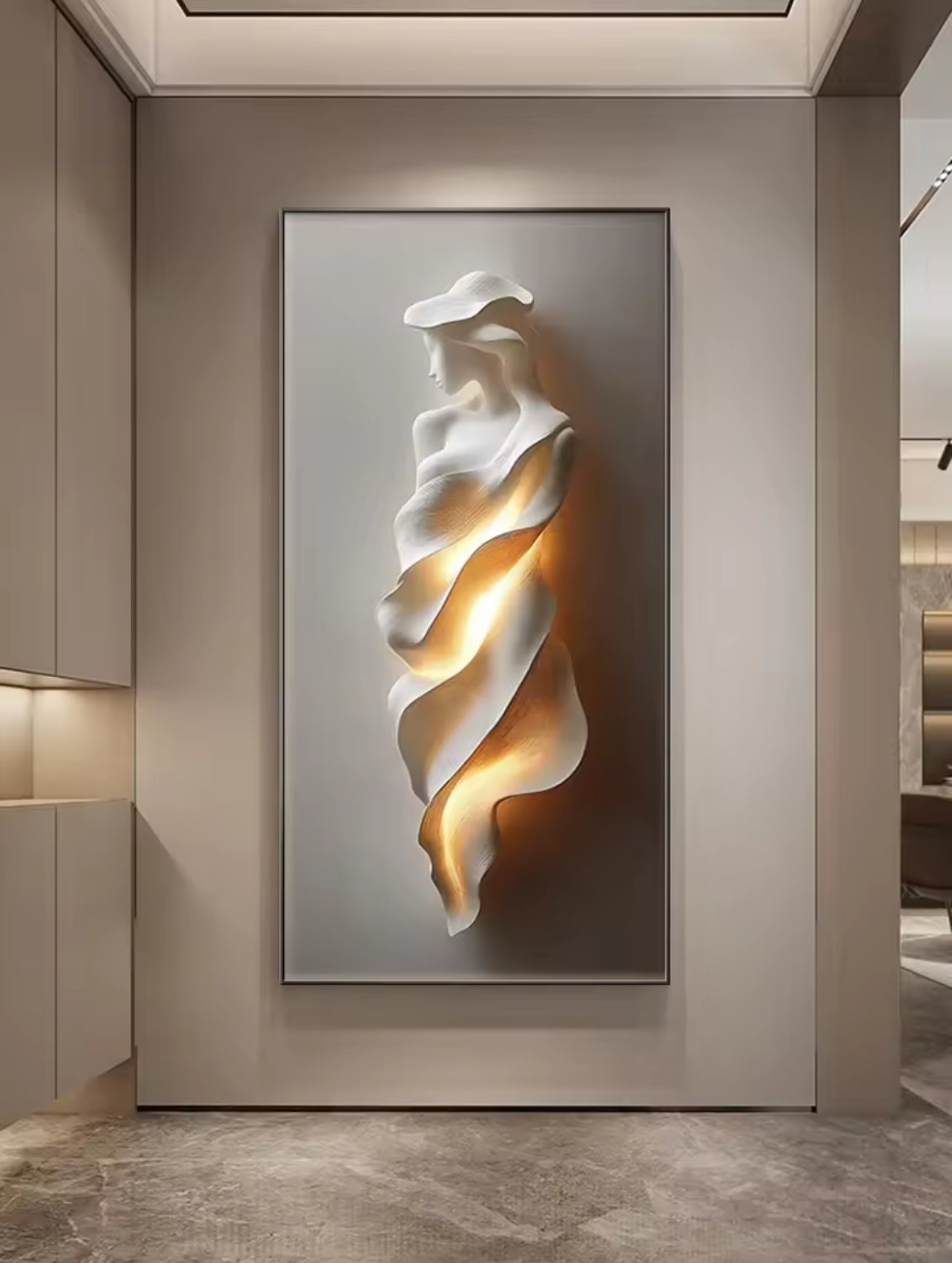2025 Modern Light Luxury Entrance Wall Art with Lamp – Abstract Corridor Decoration