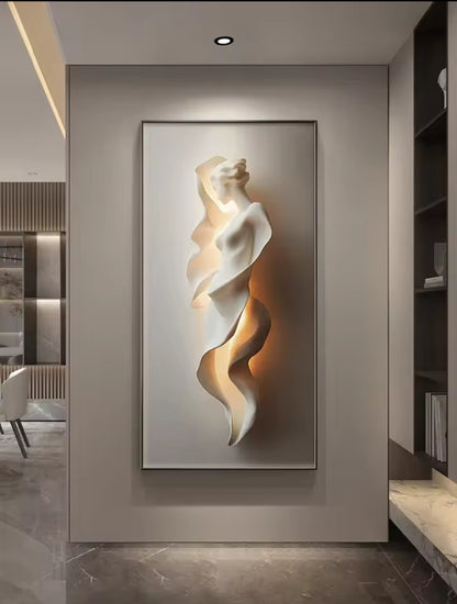 2025 Modern Light Luxury Entrance Wall Art with Lamp – Abstract Corridor Decoration
