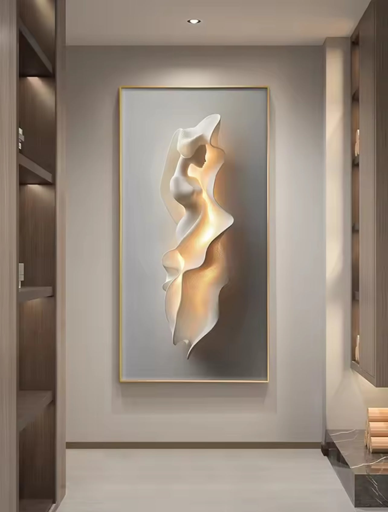 2025 Modern Light Luxury Entrance Wall Art with Lamp – Abstract Corridor Decoration