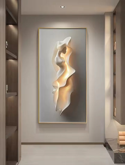 2025 Modern Light Luxury Entrance Wall Art with Lamp – Abstract Corridor Decoration