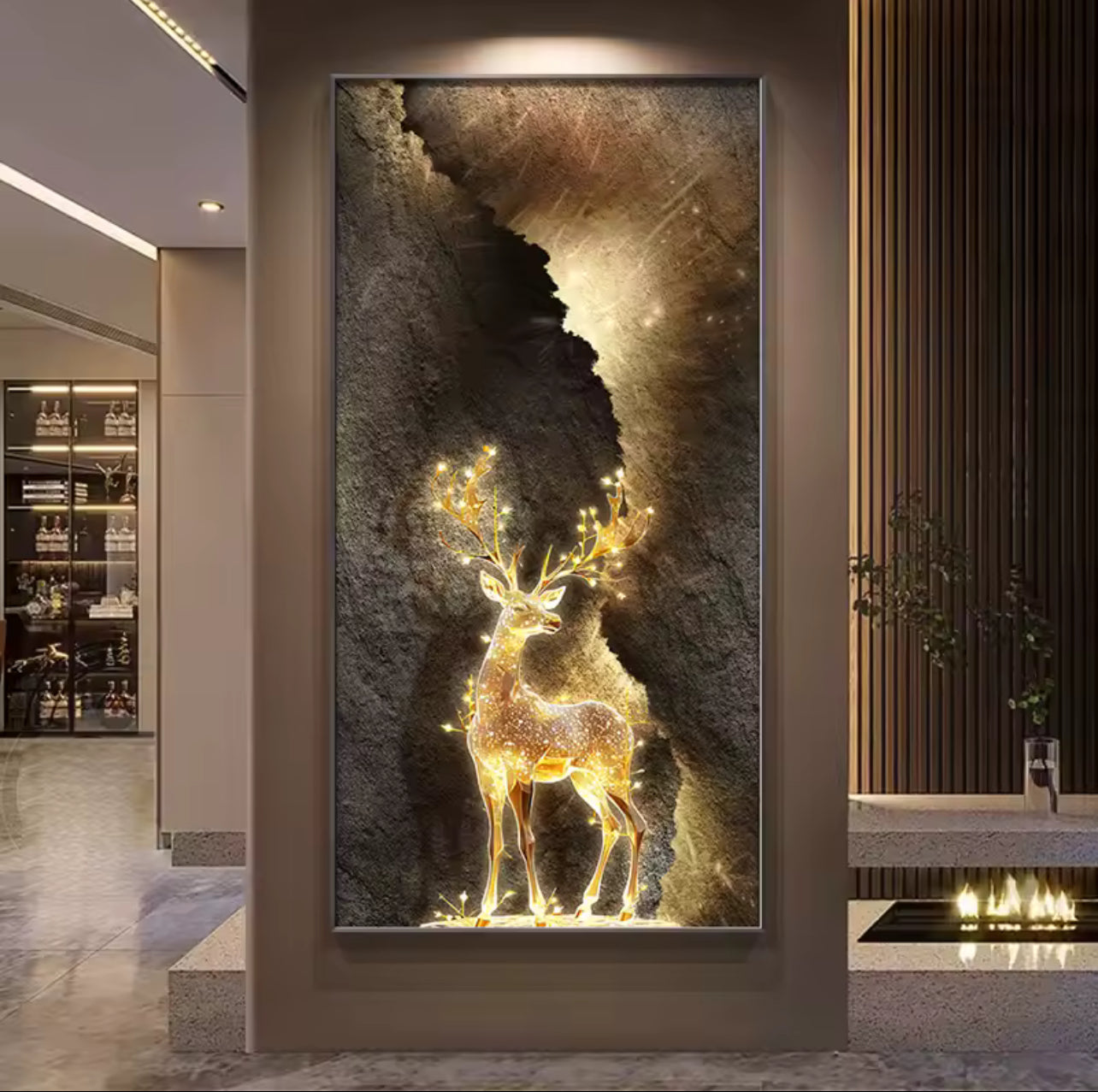Light Luxury Reindeer LED Hanging Painting – Entrance & Living Room Décor