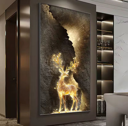 Light Luxury Reindeer LED Hanging Painting – Entrance & Living Room Décor