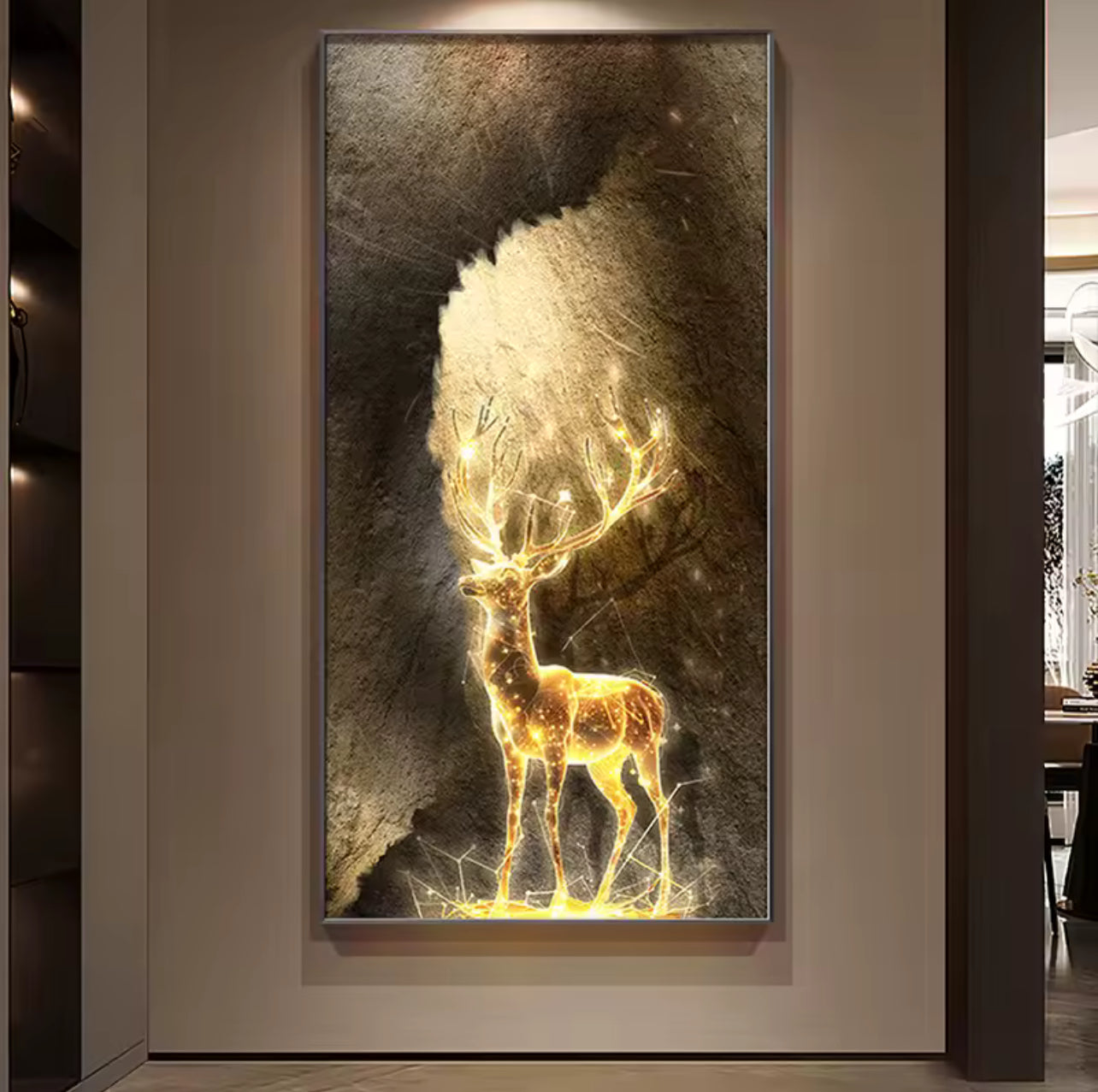 Light Luxury Reindeer LED Hanging Painting – Entrance & Living Room Décor