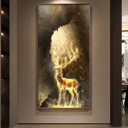 Light Luxury Reindeer LED Hanging Painting – Entrance & Living Room Décor