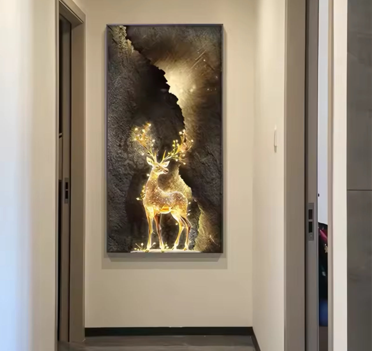 Light Luxury Reindeer LED Hanging Painting – Entrance & Living Room Décor
