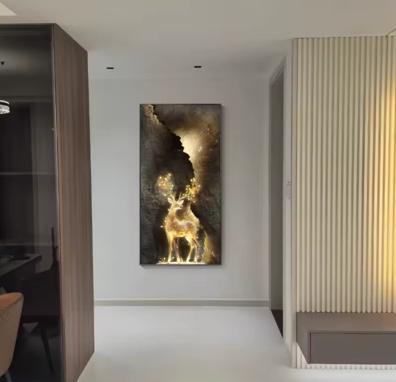 Light Luxury Reindeer LED Hanging Painting – Entrance & Living Room Décor