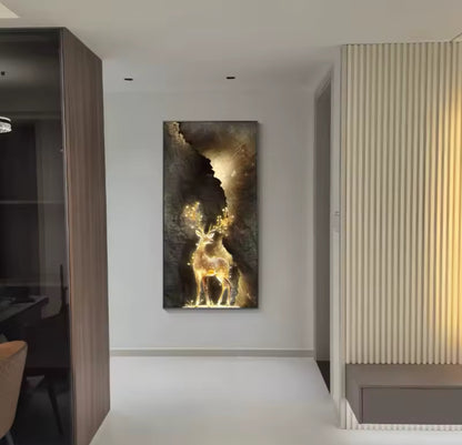 Light Luxury Reindeer LED Hanging Painting – Entrance & Living Room Décor