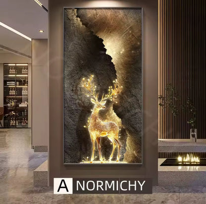 Light Luxury Reindeer LED Hanging Painting – Entrance & Living Room Décor