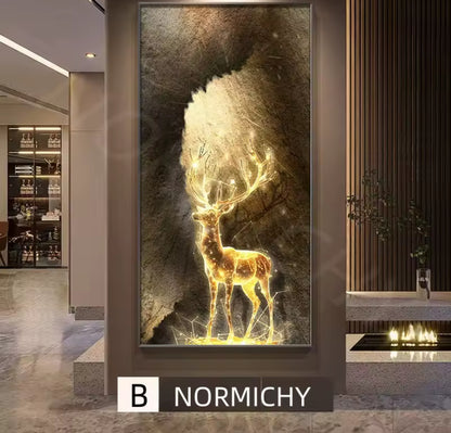 Light Luxury Reindeer LED Hanging Painting – Entrance & Living Room Décor