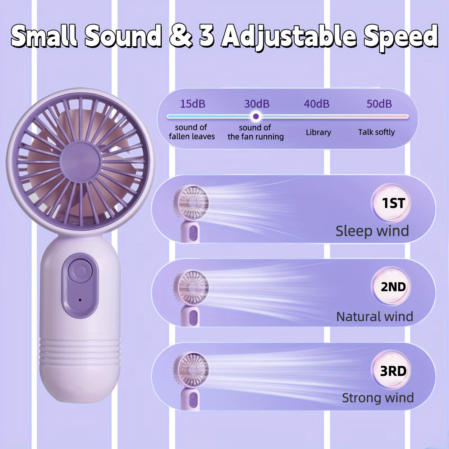Mini Portable Handheld Fan | USB Rechargeable with 3 Speeds | Compact Fan for Office, Outdoor Travel & Camping
