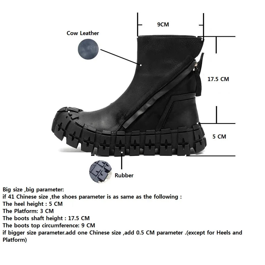 Spring Autumn New British Style Retro Chunky Gear Bottom Sewing Zipper Genuine Leather Men Mid-Calf Half Motorcycle Boots 2306