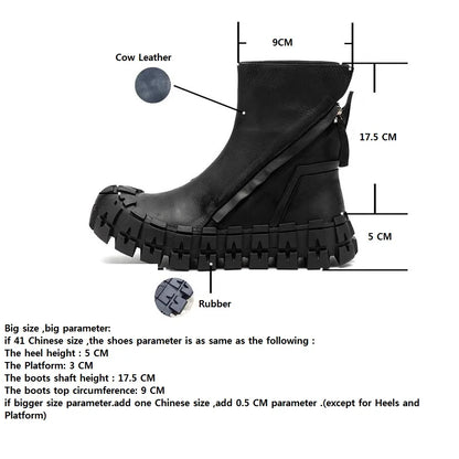 Spring Autumn New British Style Retro Chunky Gear Bottom Sewing Zipper Genuine Leather Men Mid-Calf Half Motorcycle Boots 2306