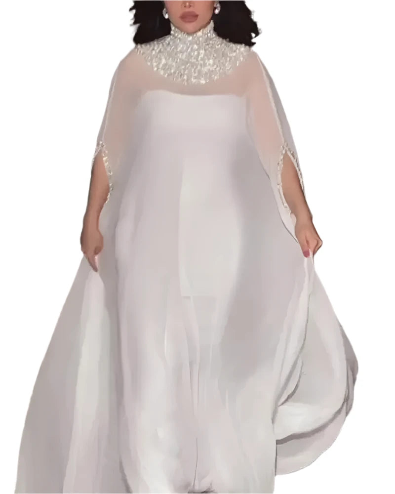 Women Chiffon Sexy Dress Partty Perspective Cloak Big Swing Temperament Lady Elegant Middle East Banquet 2-Piece Set Luegntolo