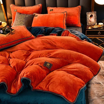 Luxury Milk Fleece Supper Ultra-Thick Bedding Set Queen Size High End Warm Winter Duvet Cover Set Warmth Comforter Bedding Sets