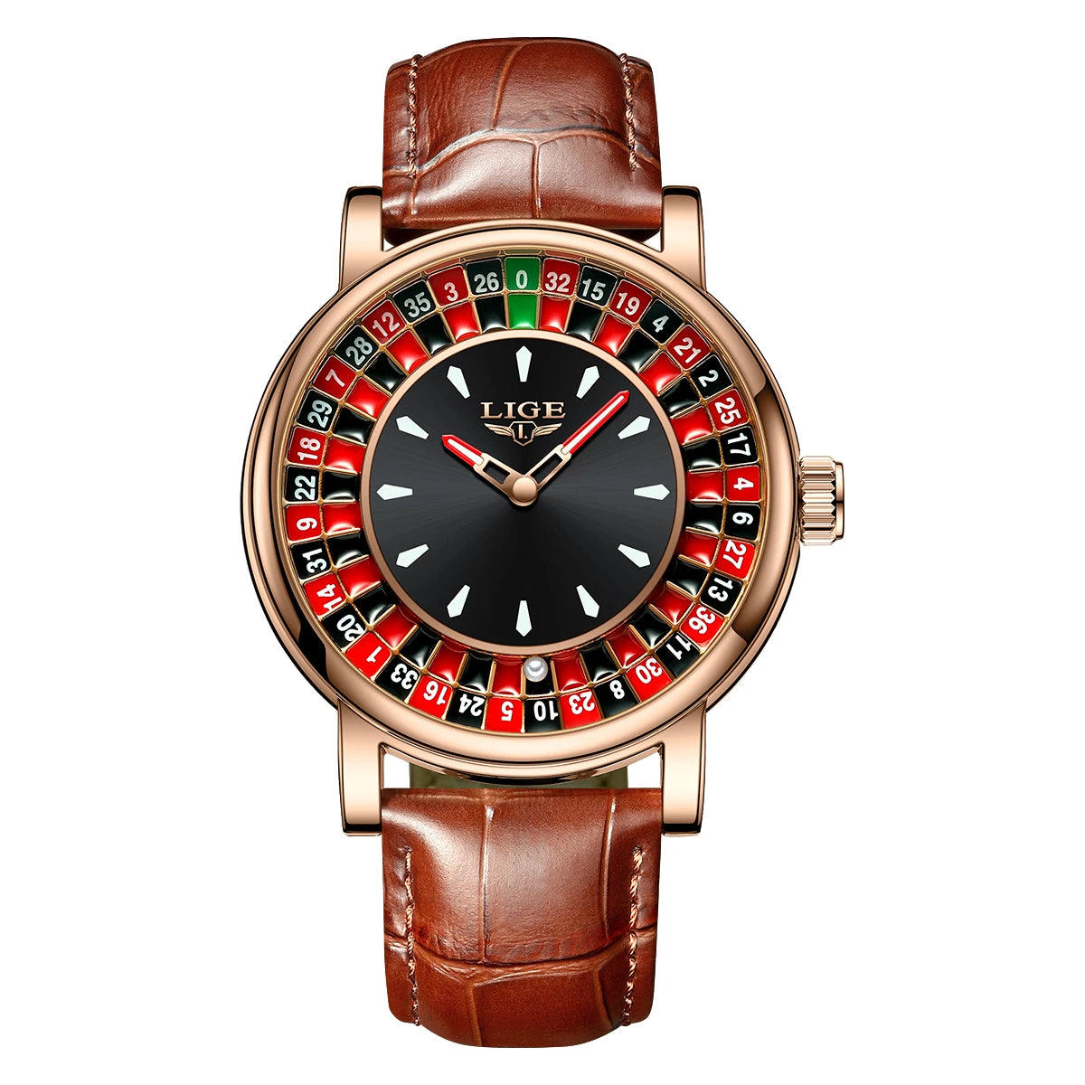 Quartz Man Watch Fashion Luxury Creative Roulette Game Dial Design Leather Casual Life Waterproof Watches for Men Gifts+Box