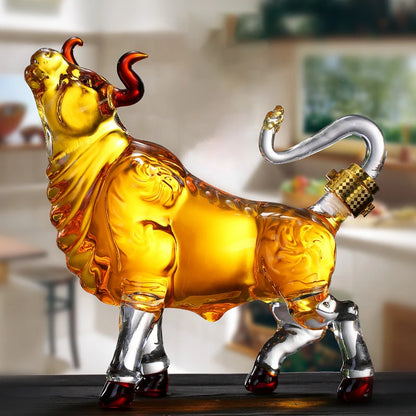 1000Ml Cattle Glass the Wine Bottle Fruit Juice Whisky Borosilicate Animal Arts and Crafts Ornament Decoration for Bar Gift