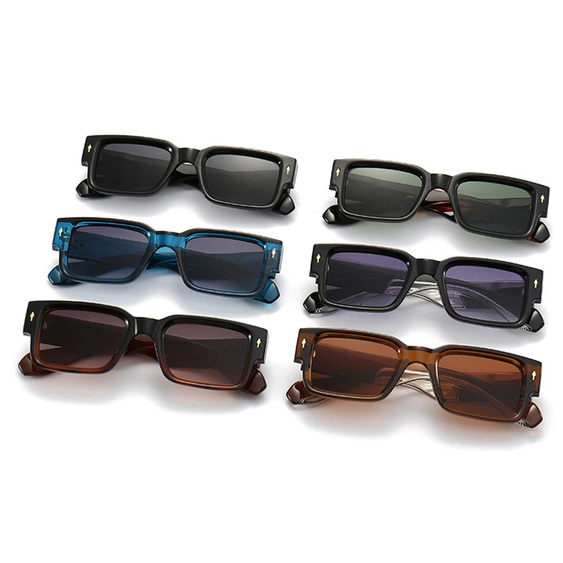 Ins Popular Fashion Square Rivets Men Sunglasses Vintage Punk Gradient Women Trending Dark Green Sun Glasses Shades UV400