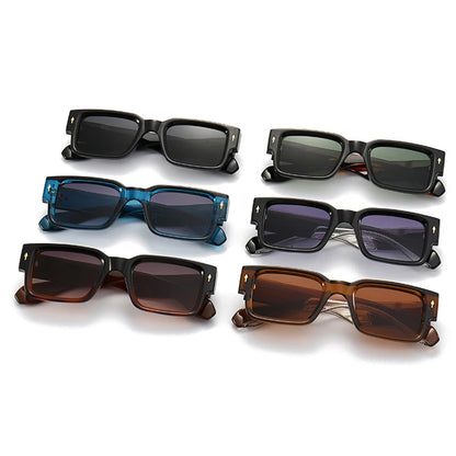 Ins Popular Fashion Square Rivets Men Sunglasses Vintage Punk Gradient Women Trending Dark Green Sun Glasses Shades UV400