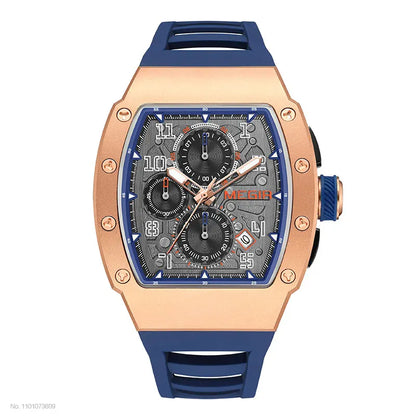 316 Stainless Steel Quartz Watch for Men Fashion Waterproof Luminous Chronograph Wristwatch with Auto Date Silicone Strap