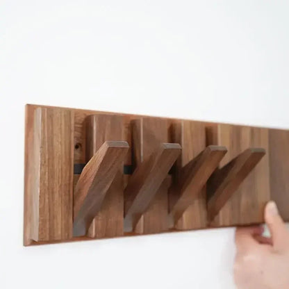Coat Hat Key Rack Hangers Natural Walnut Texture Wall Clothes Hanger Nordic Solid Wood Manual Wall Decorative Magnetic Foldable