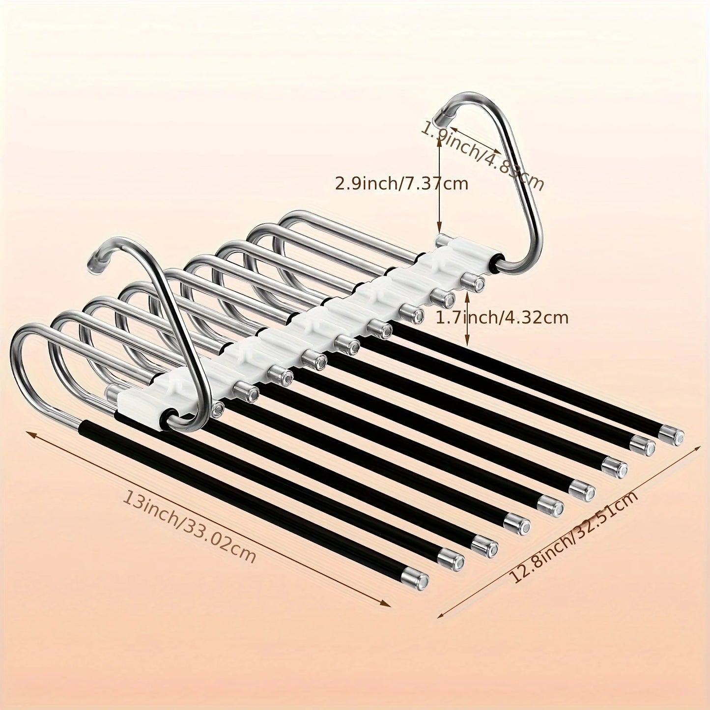 9-Layer Folding Polished Stainless Steel Pants Rack Storage Tool and Hook Multifunctional S-Shaped Closet Organizer