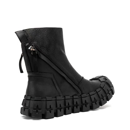Spring Autumn New British Style Retro Chunky Gear Bottom Sewing Zipper Genuine Leather Men Mid-Calf Half Motorcycle Boots 2306