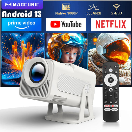 Netflix Officially Licensed Android 13 HY320 NTV Mini Projector with Amlogic S950D4 1080P 500ANSI Dual Wifi BT5.2 Voice