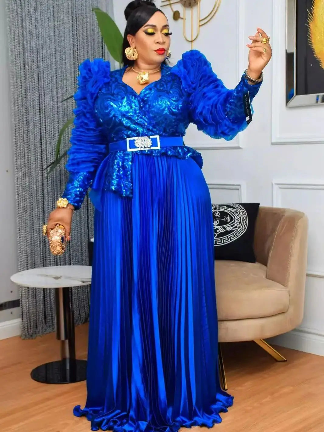 Plus Size African Party Long Dresses for Women 2025 New Dashiki Ankara Sequin Evening Gowns Turkey Outfits Robe Africa Clothing