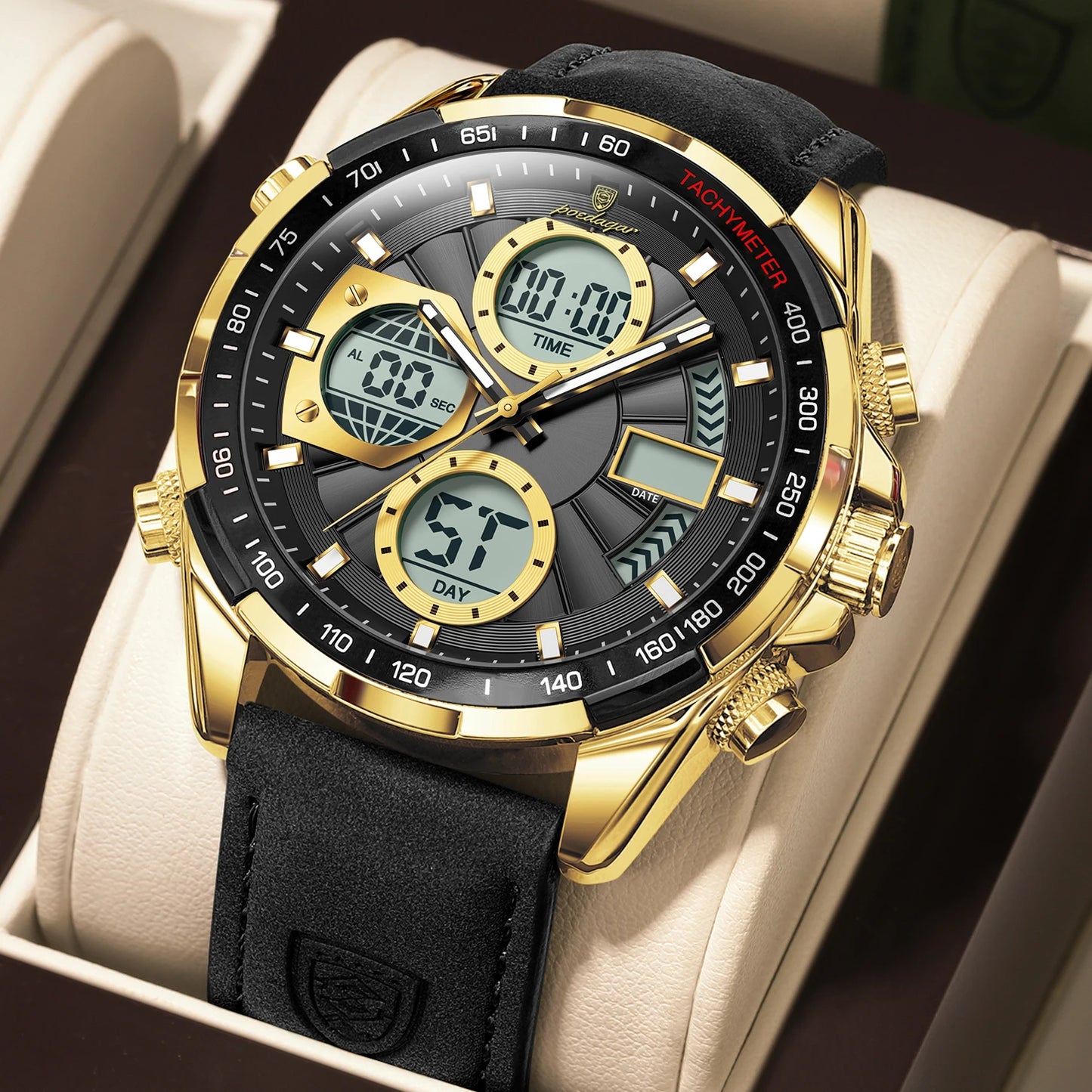 LED Luxury Men Watch Luminous Week Date Dual Time Display Digital Man Clock Alarm Electronic Men'S Quartz Watches Reloj